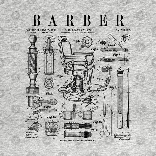 Barber Hairdresser Hairstylist Barbershop Vintage Patent by Grandeduc